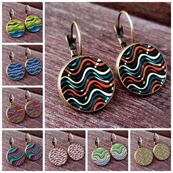 2024 Colorful Line Earrings Personalized Art Line Pattern Glass Cabochon Earrings Women's Jewelry Earrings Charming Women's Gift