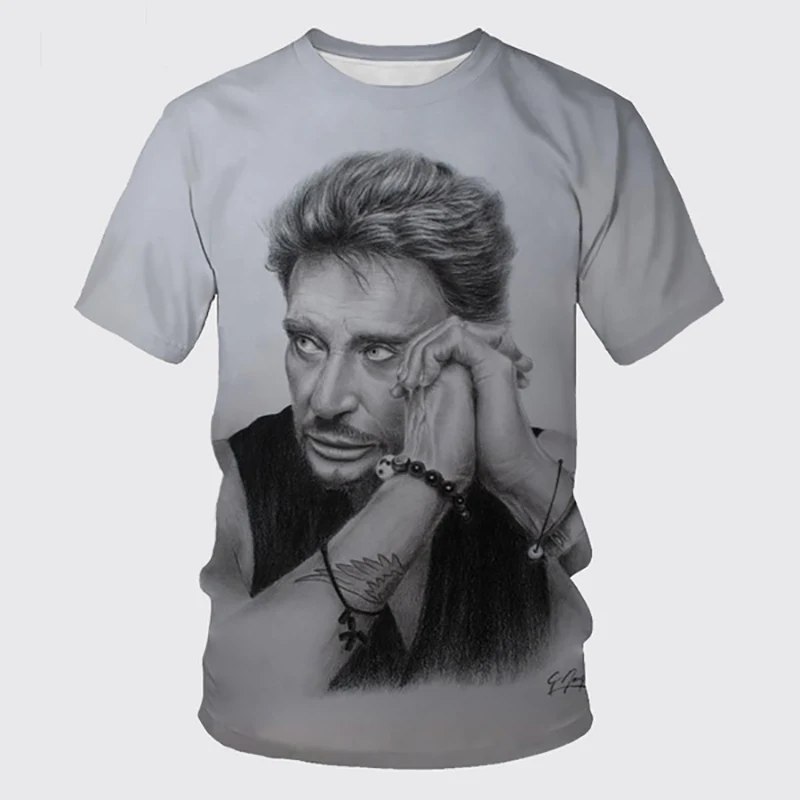 Johnny Hallyday Rock Star T-Shirts 3D Print Men\'s Woman Short Sleeve T Shirt Oversized Hip-hop Harajuku Tops Tee Unisex Clothing