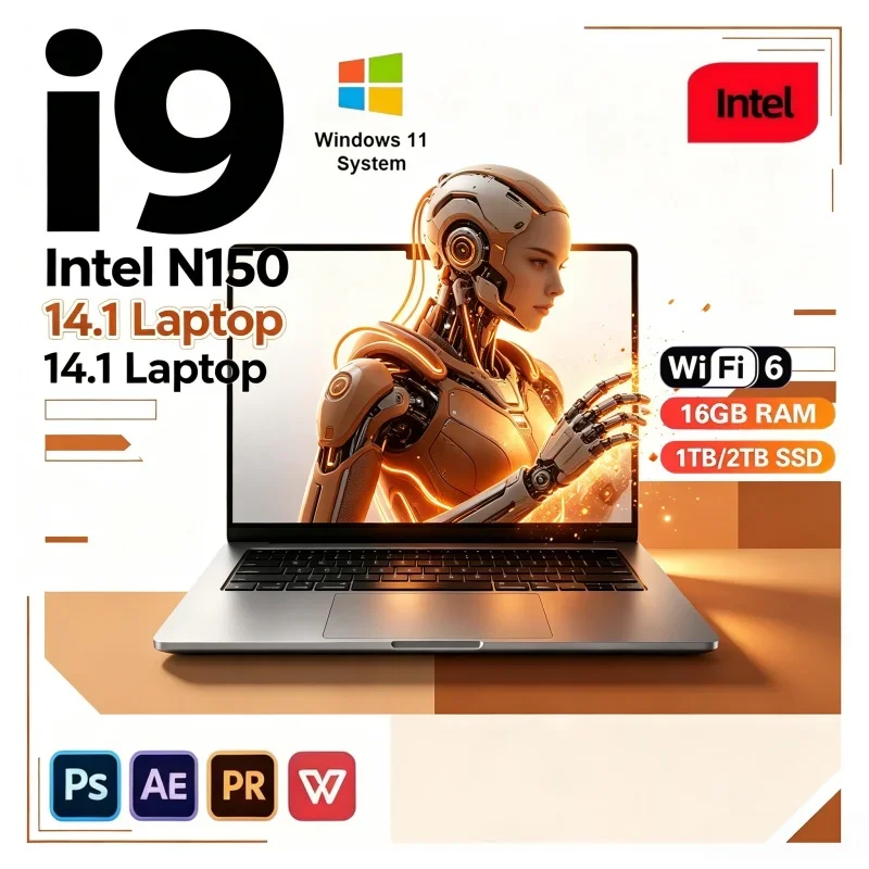 Hot Sale 2026 14.1 Inch Laptop Intel Core N150 16GB 32GB RAM 2TB SSD Win11 Office Notebook