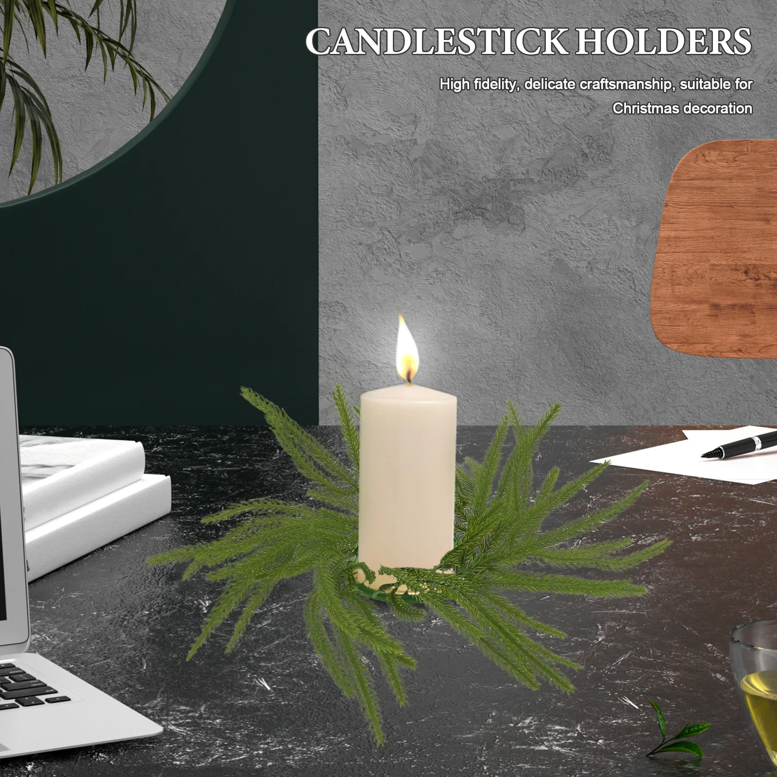 

25Cm Artificial Pine Wreath Ring for Christmas Decor Holiday Table Centerpiece Farmhouse Style Realistic Green Garland