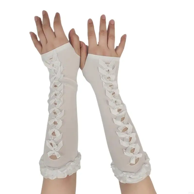 

77HE Stylish Lace Bowknot Arm Covers Sun Blocking Fashion Essential Fingerless Gloves