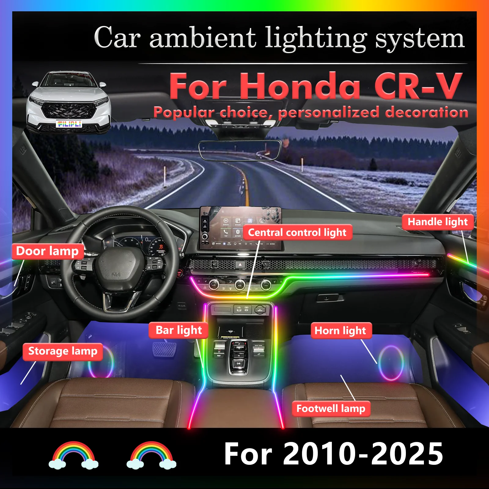 

For Honda CR-V RGB 64 Colors LED Smart Remote Control Car Interior Ambient Light Energy Saving Kit