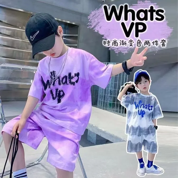 Children Boys Clothes Gradient Color Kids T-Shirt & Loose Shorts 2pcs Set Teenage Graffiti Tracksuit Hiphop Style Letter Outfit