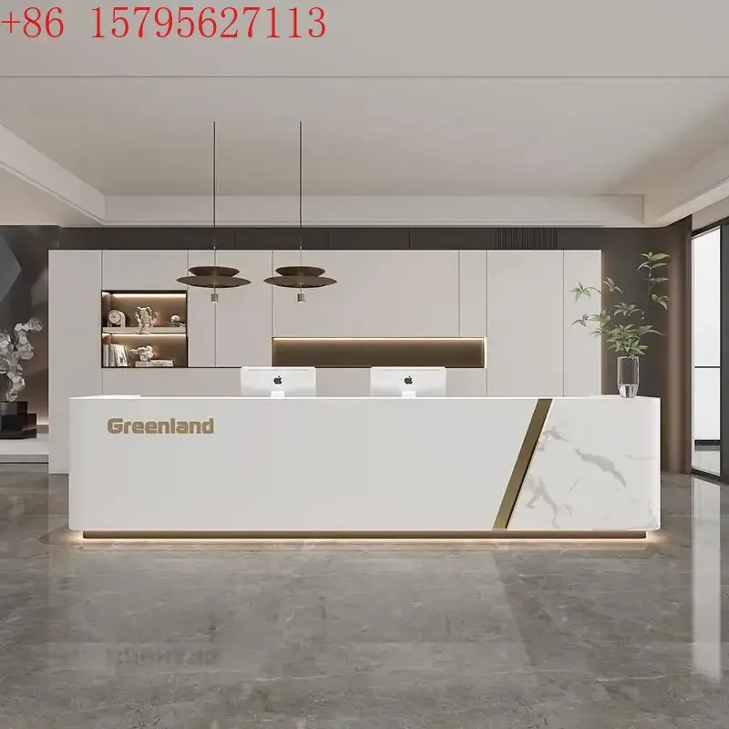 

02 Простая и современная стойка регистрации компании, свет, роскошный отель на заказ, барный стол для салона красоты