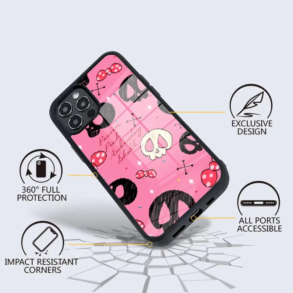 Pink Cat Skull Sorceress Witch Phone Case Glass For IPhone 16 15 Promax 14 13 Pro 12 11 Magnetic charging Covers