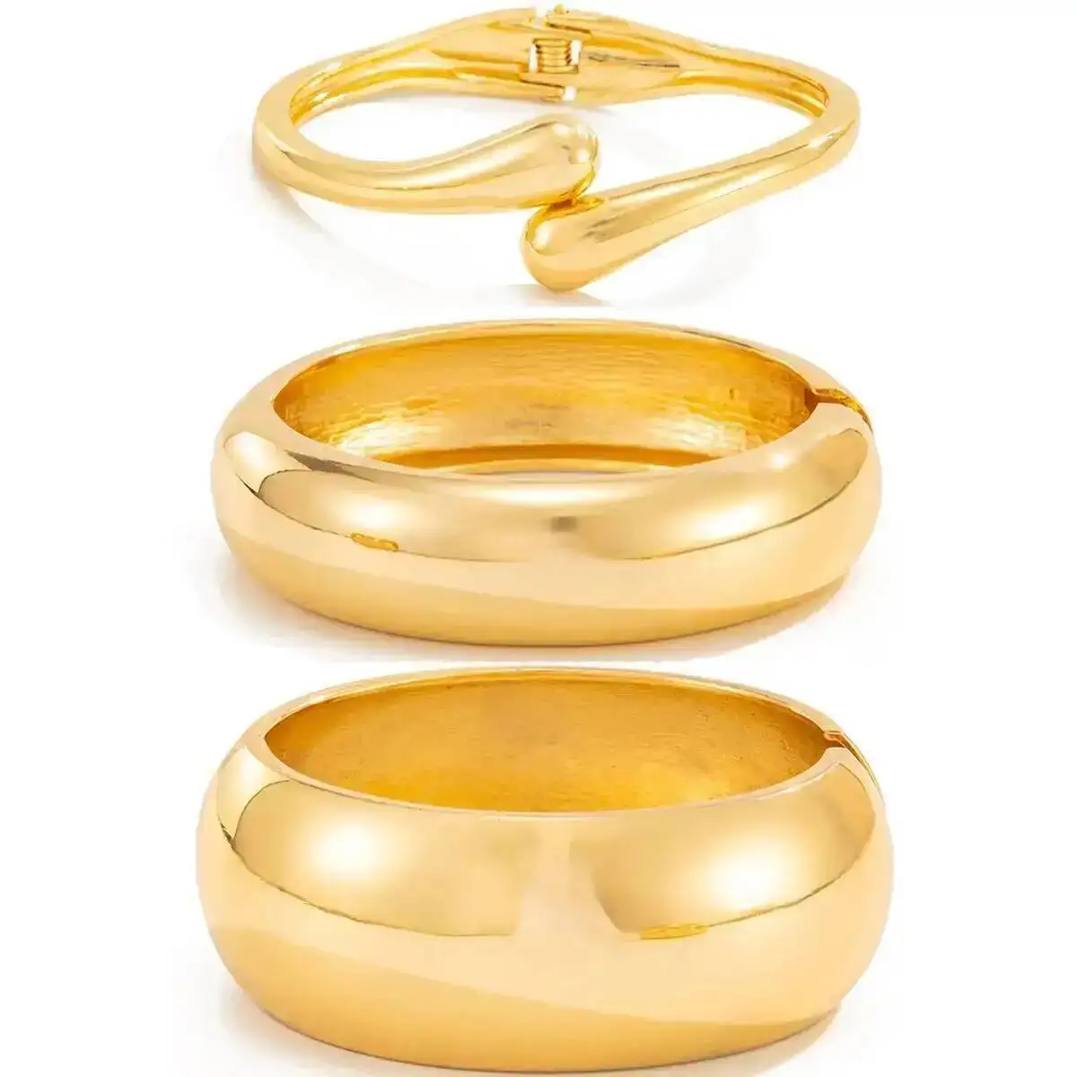 

Hip Hop Glossy Heavy Metal Chunky Bracelets 3 Styles for Women Men Punk Gold Color Spring Arm Jewelry for Daily Use