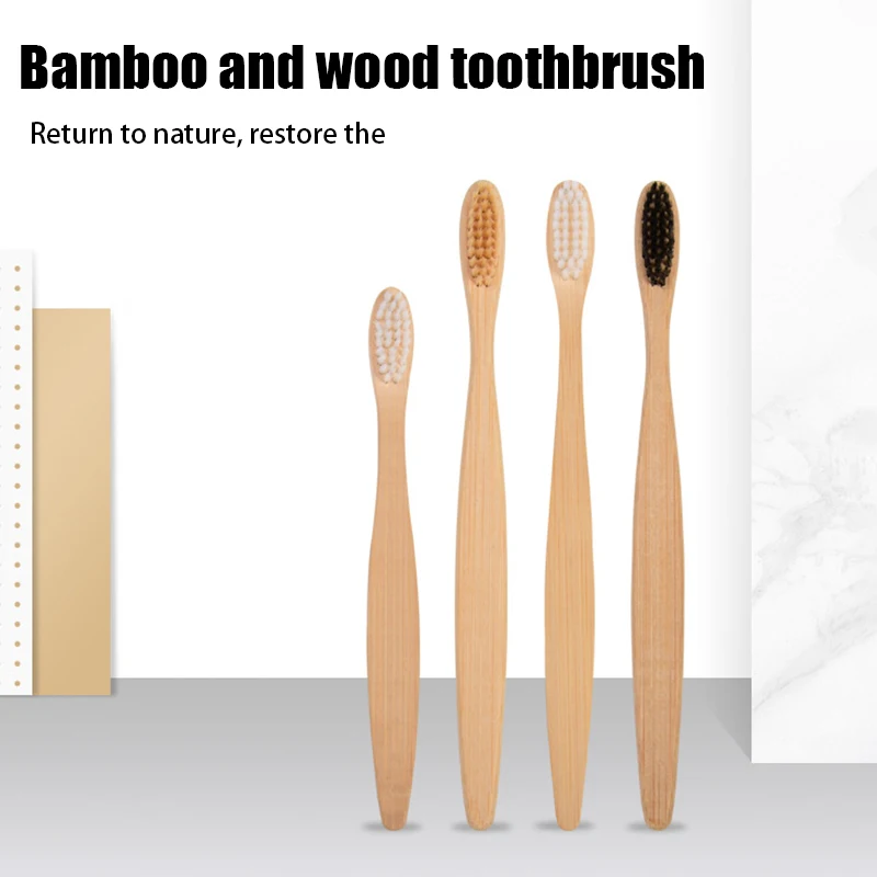 Cepillo de dientes de bambú ecológico para adultos, cerdas suaves biodegradables, cuidado bucal sin plástico, 10 piezas