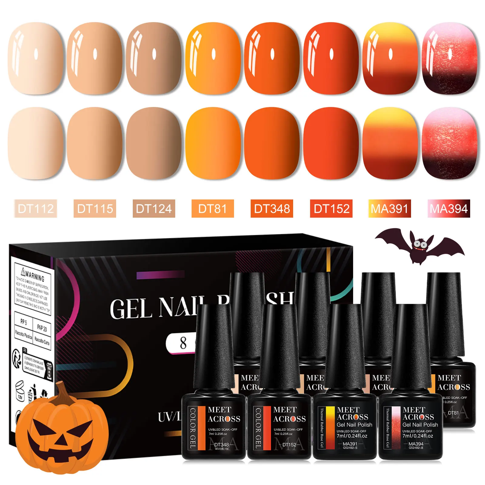8pcs Gel Nail Polish Set For Halloween Nails Semi Permanent Autumn Soak Off UV Gel Varnish Nail Art Decoration Nail Supplies