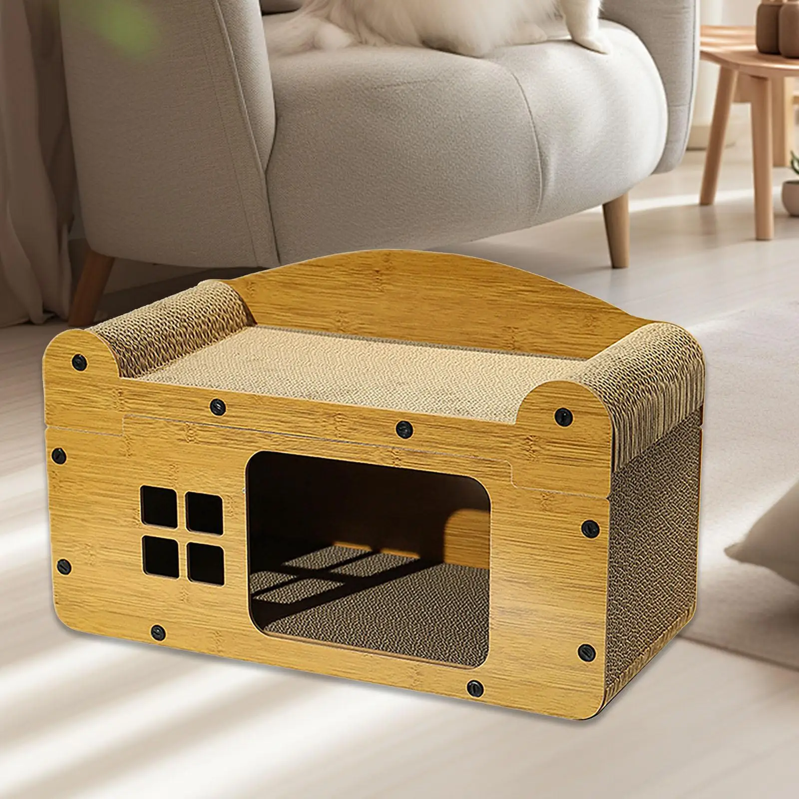 Corrugated Cat House 2 in 1 Cat Condos Cat Scratcher Board Kitten Resting Bed for Kitten Indoor Cats Small Animals Pet Toy