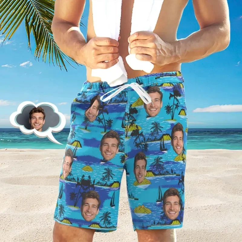 Custom Face Men Shorts Sharks Foliage Breathable Beach Shorts 3D Printed Unisex Gym Sport Board Short Pants Ice Swim Trunks