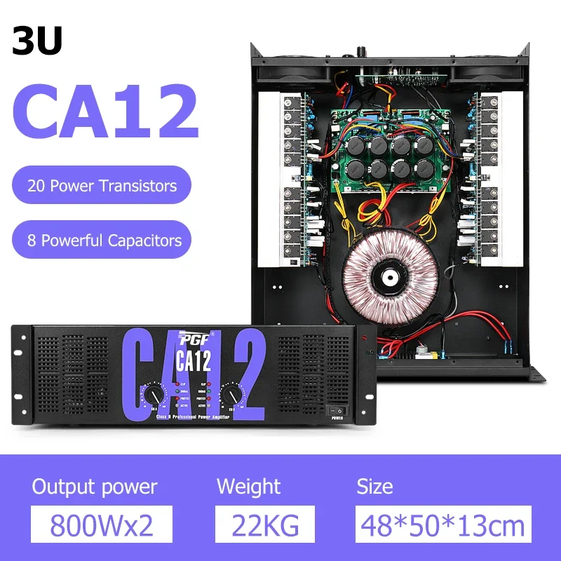 Good Quality 3U CA12 2*800W Class H Stereo Sound Audio Sound Amplifier Two Channel Professional Power Amplifier