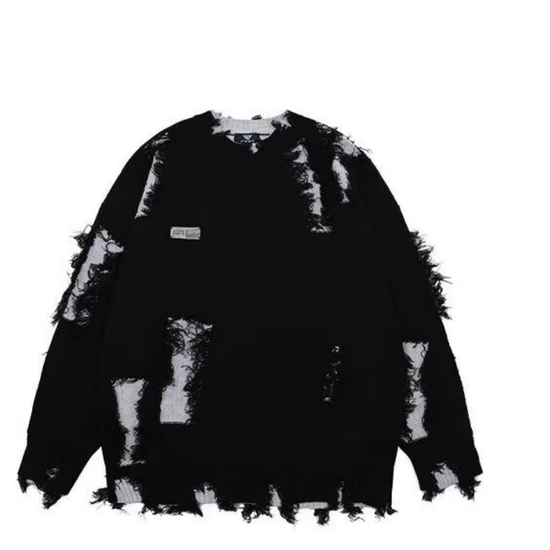 

Irregular hole design in autumn and winter, round neck knitted sweater for men and women, 2025 retro loose high street sweater