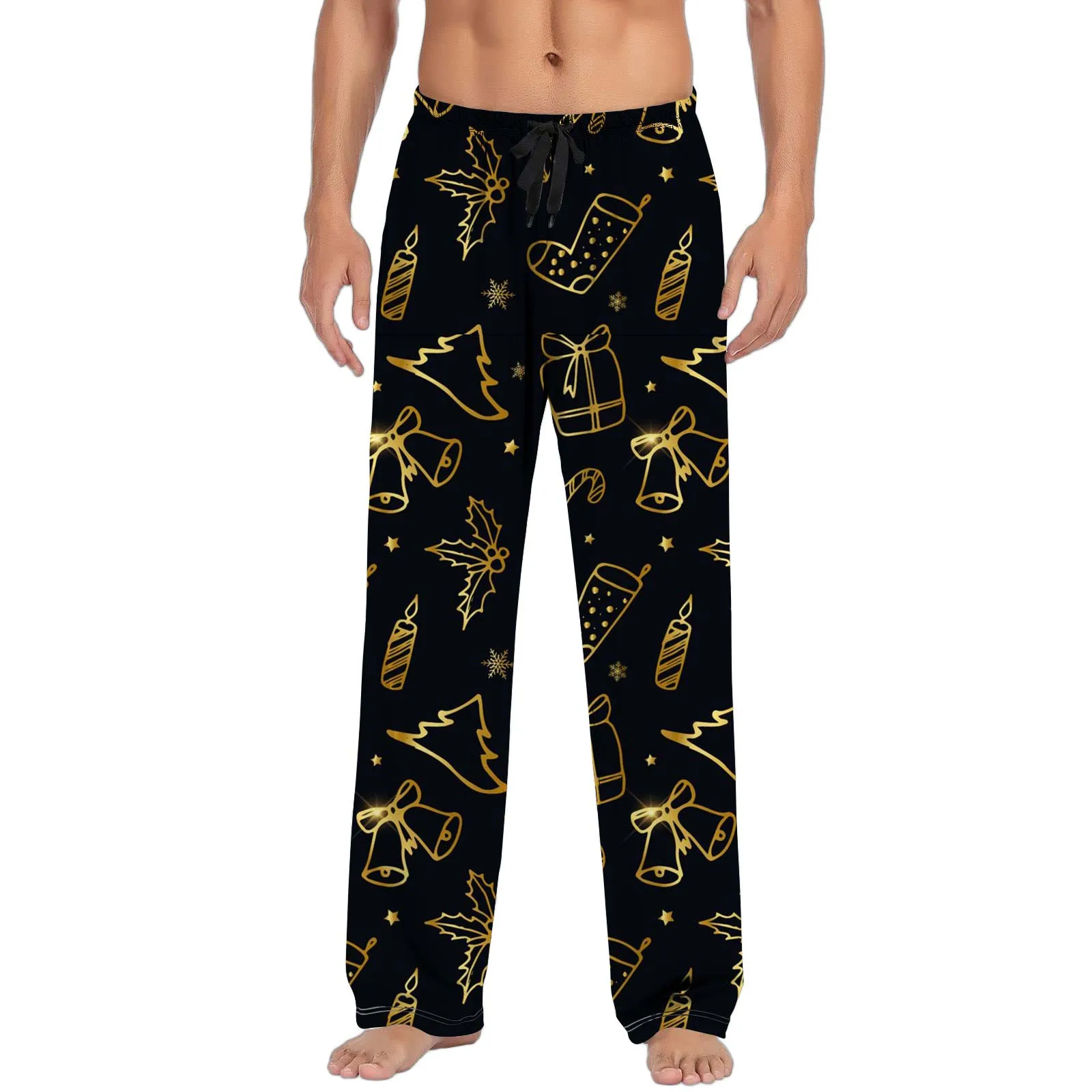 Men's Pajama Pants Fashionable Christmas Printing Men's Casual Pants With Drawstring Pockets Loose Fitting Sleepwear Trousers