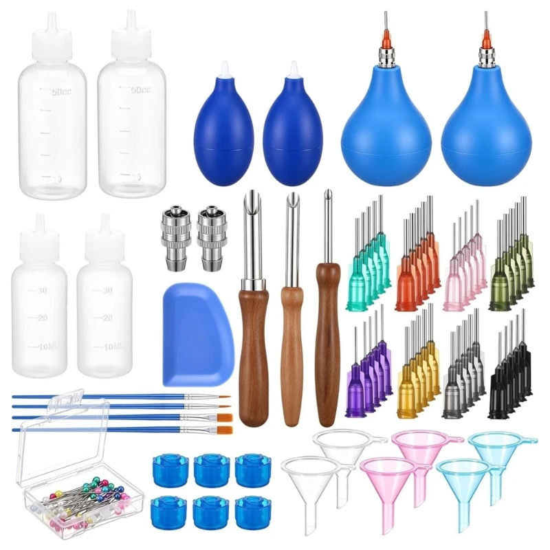 Needle Bottle Decorating Supplies for Pottery with Rubber Bulb Dispensers, Brushes and Fill Aids for Classroom and DIY Clay D0LD