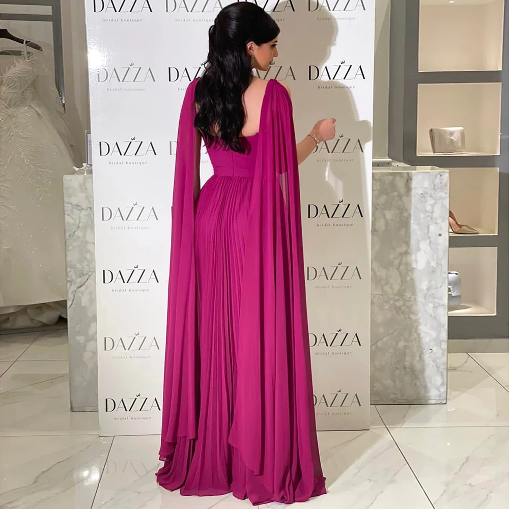 Sharon Said Fuchsia Chiffon Abendkleider mit Cape-Ärmeln Gelb Arabisch Elegante Damen Hochzeits-Formelle Kleider SF090 Maßanfertigung – Detail 7