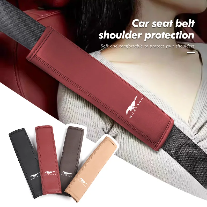 Car Seat Belt Shoulder Rest Leather Cover Comfort Protector Cushion For Mustang Fiesta Kuga Edge Mondeo Fusion Explorer GT