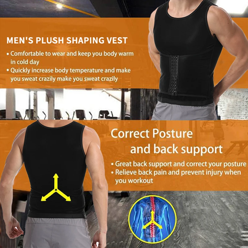 Men Reductive Girdle Body Shaper Sauna Vest Tummy Control Shirt Sweat Corset Slimming Belly Fat Burner Chest Compression Binder