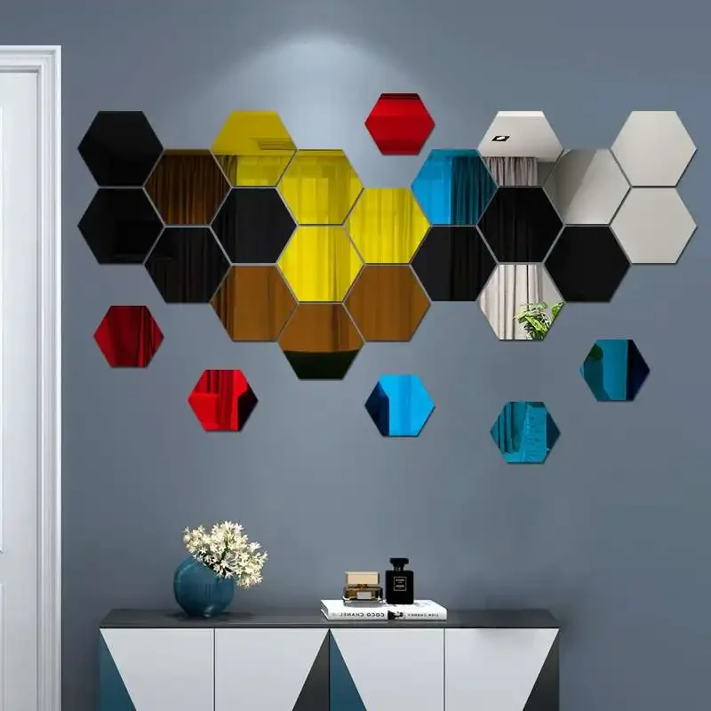 12szt 3D Hexagon Mirror Wall Sticker Rose Gold DIY TV Background Living Room Stickers Wall Decor Bedroom Bathroom Home Decor