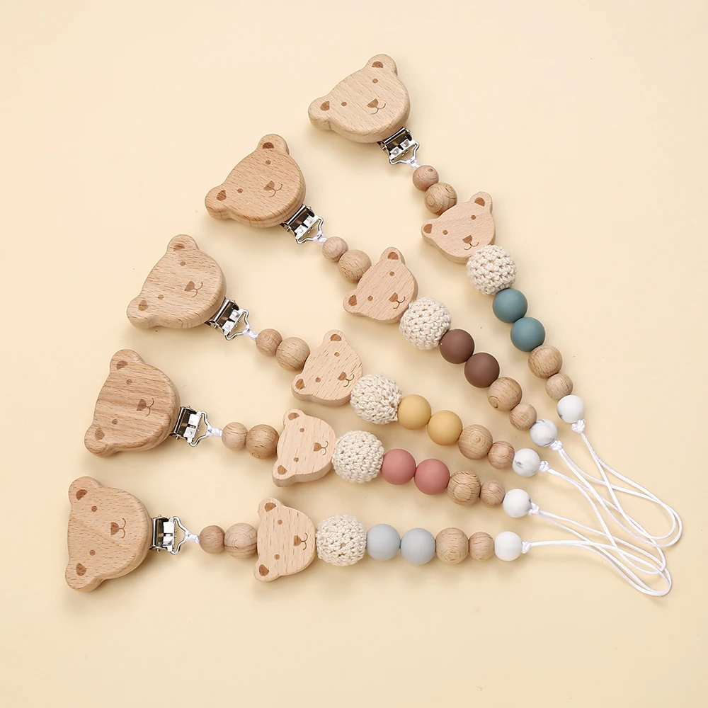 Cartoon Animal Beech Clip Baby Pacifier Chain Silicone Beads Dummy Nipple Holder Teether Chain Newborn Pacifier Clips Toys Gift