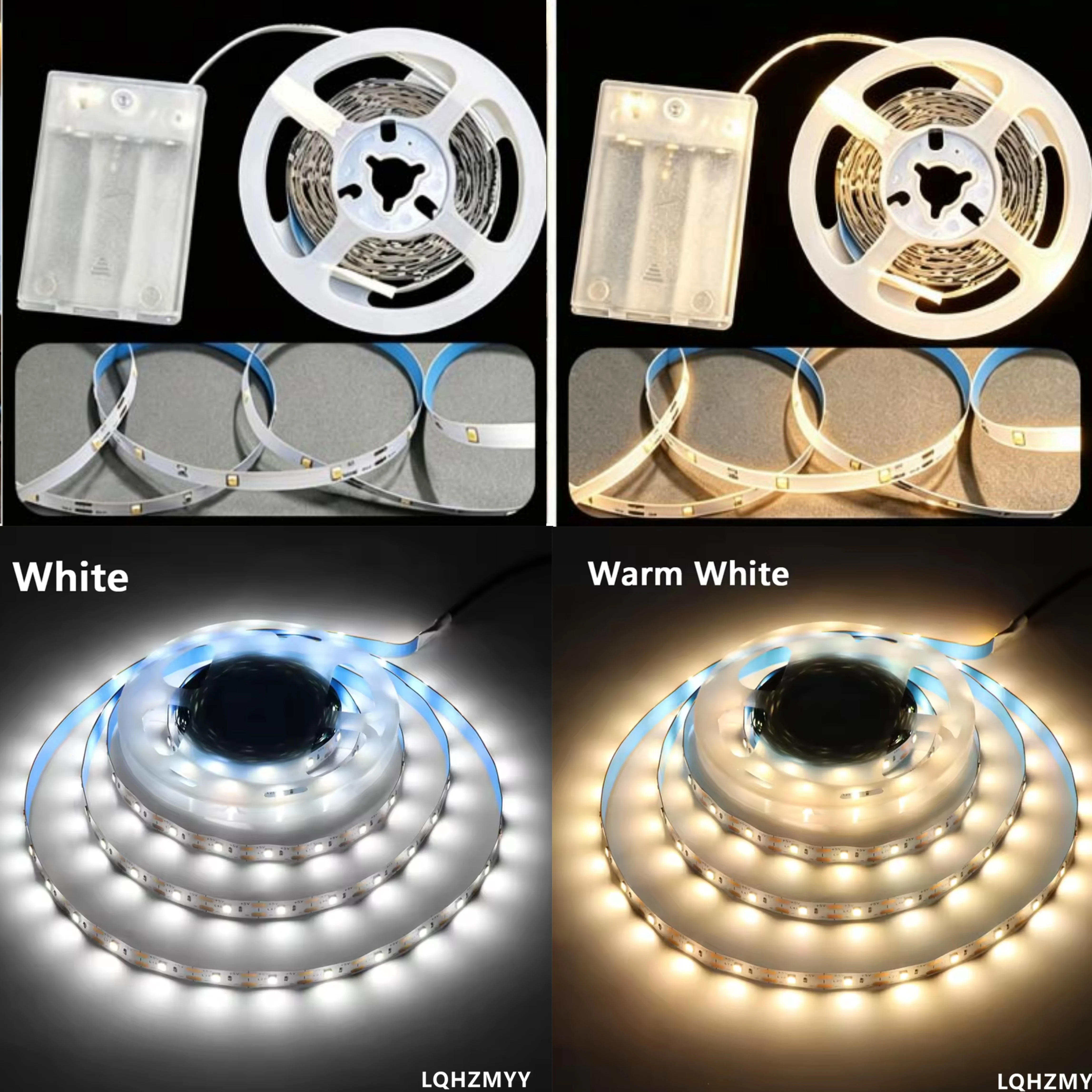 1 Roll of 2835 High-Brightness Led Strip with Battery Box (Battery Not Included), 1M/2M/3M/4M/5M/10M, Can Be Cut to Any Length, Suitable for Cabinets, Shelves, Display Cabinets, Mirrors, Tv Backgrounds