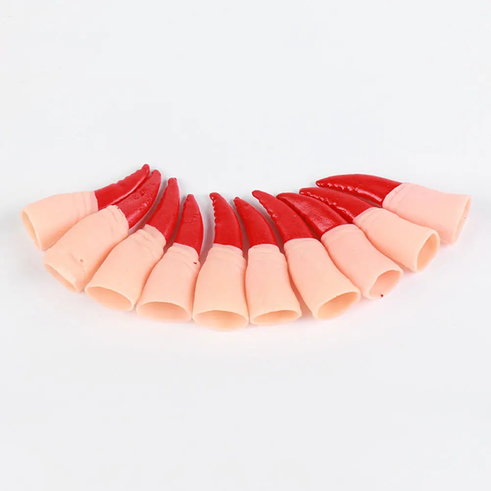 

20 Pcs Witch Fingernails Red Black Halloween Party Props Fake Rubber Decorative Accessories Multi Function Reusable Horror