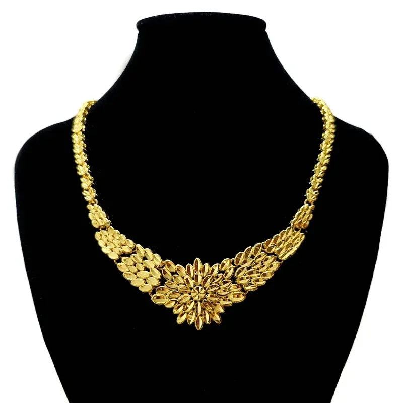 Luxury 24K 9999 Pure Gold real gold  Women's Bride Wedding Necklace Middle Eastern Necklace