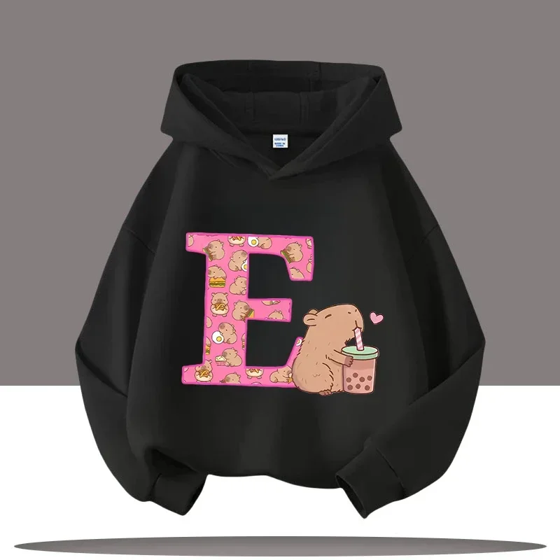 سترة بغطاء للرأس للأطفال مطبوعة برسوم كارتونية A-Z Kapibara، بلوزة كاجوال للخريف في الهواء الطلق للأولاد والبنات مع بلوفر بغطاء للرأس