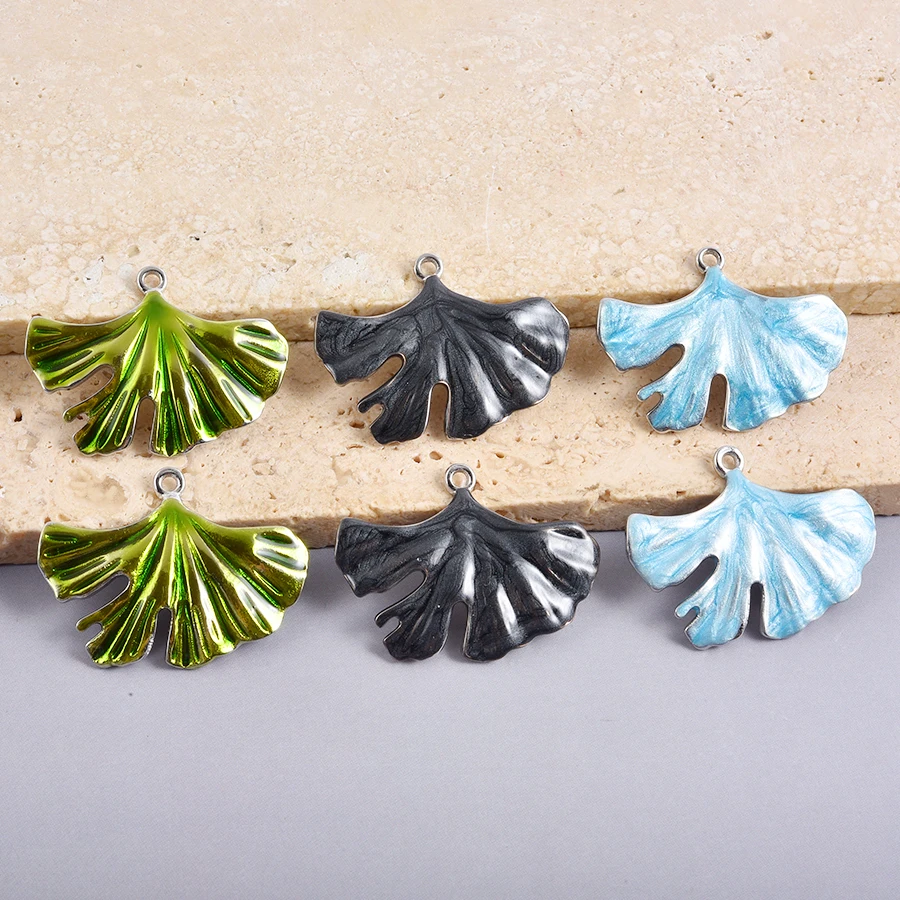 

8Pcs Natural Plant Leaf Colorful Enamel Pendants For Jewelry Making Bulk Stainless Steel Bracelet Phone Chain Accessories Gift