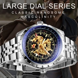 JARAGAR skeleton design men's automatic mechanical watches luxury steel band luminous waterproof top mechanical watch for men