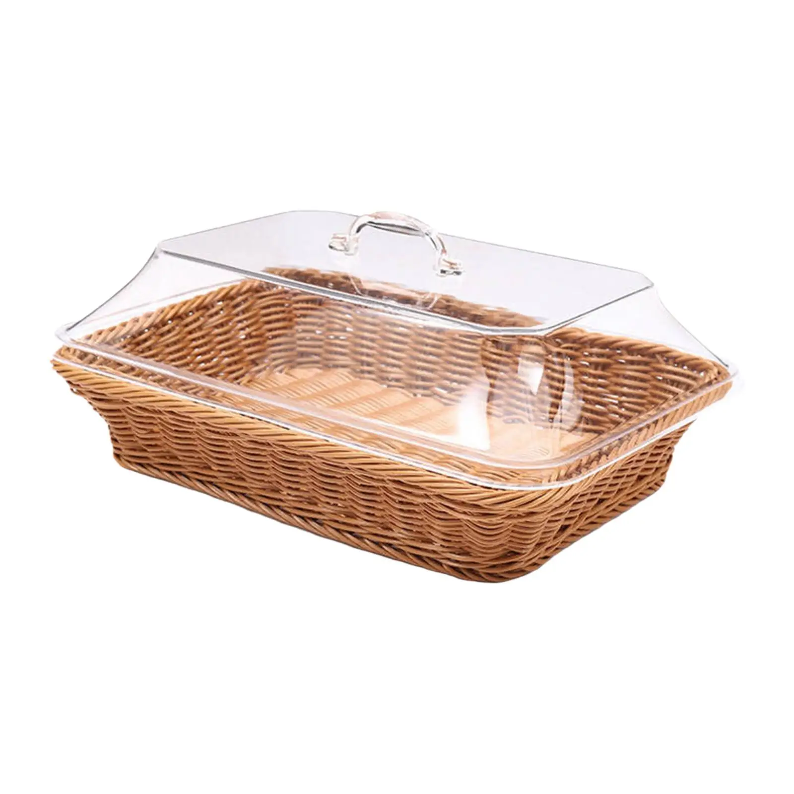 Woven Bread Basket Meal Basket Bread Baking Tray with Acrylic Lid Rustic Storage Basket for Picnic Tabletop Party Home Kitchen