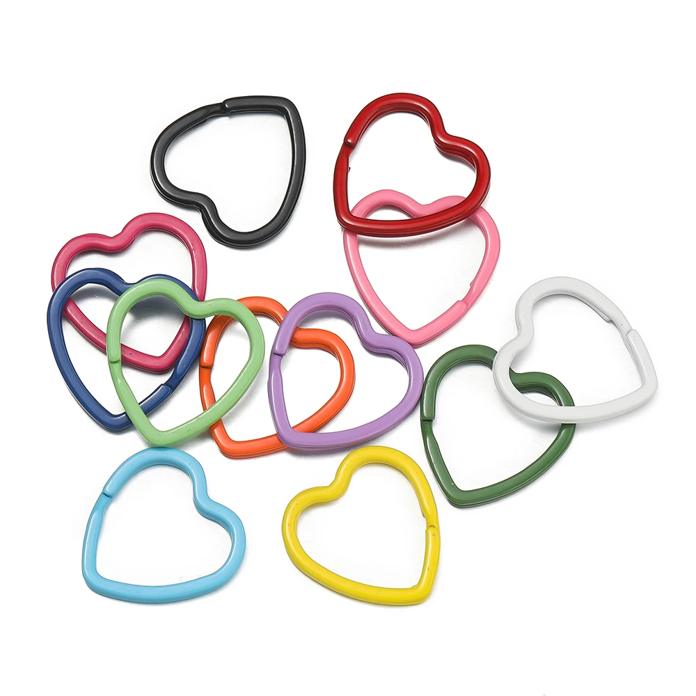 5pcs Cute Colorful Heart Spray Paint Keyring Keychain Split Ring Metal Car Key Ring for DIY Handmade Jewelry Making Accessories