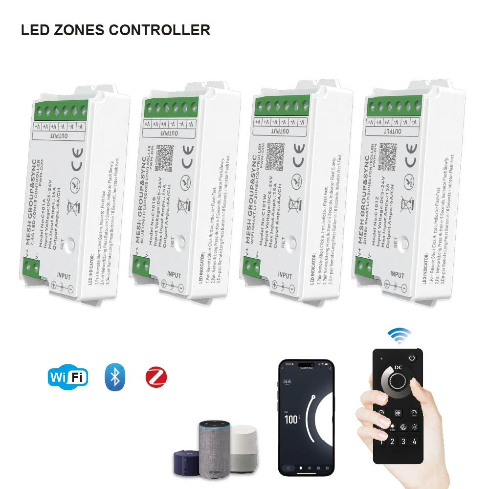 

C101 Aipin 4-зонный MESH Remote Group & Sync Tuya Bluetooth WIFI Zigbee Диммер Контроллер Светодиодная лента Приложение/ Управление динамиком 12-24 В