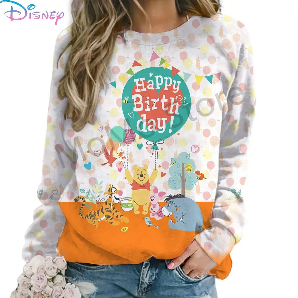 S-3XL Disney Winnie the Pooh Y2k Clothes O-Neck Women\'s Long Sleeve Sweatshirts 2024 Lovely Winter 3D Print Fashion Leisure New