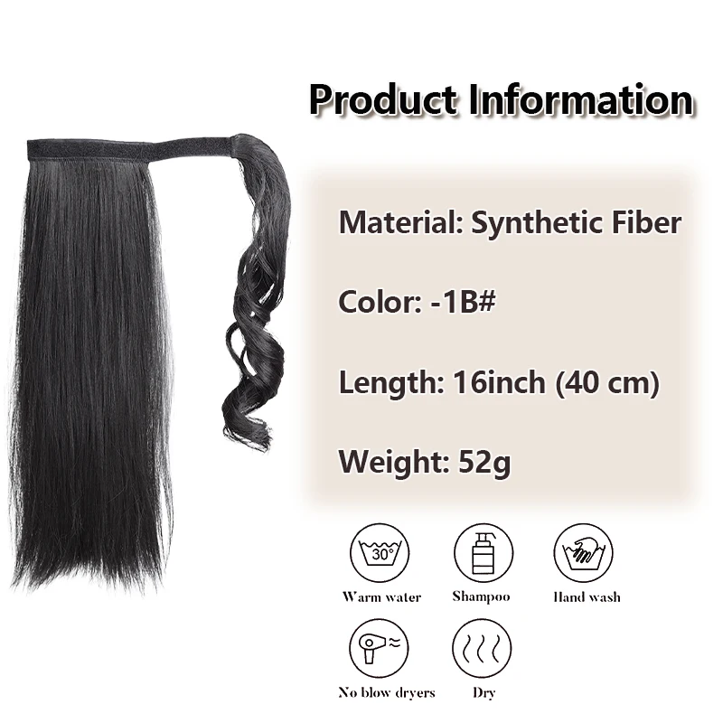 Magic Tape Ponytail Synthetic Fiber Straight Wrap Around Hair Extension for Daily Casual Party Easy to Attach Natural Look