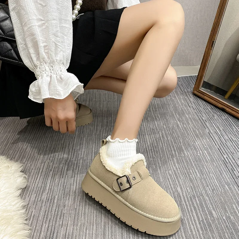 Fur Women Boots Winter Ankle Boots Hand Sewing Thread Mom Cotton Shoes for Women 2023 New Waterproof Short Snow Boot Botas Mujer