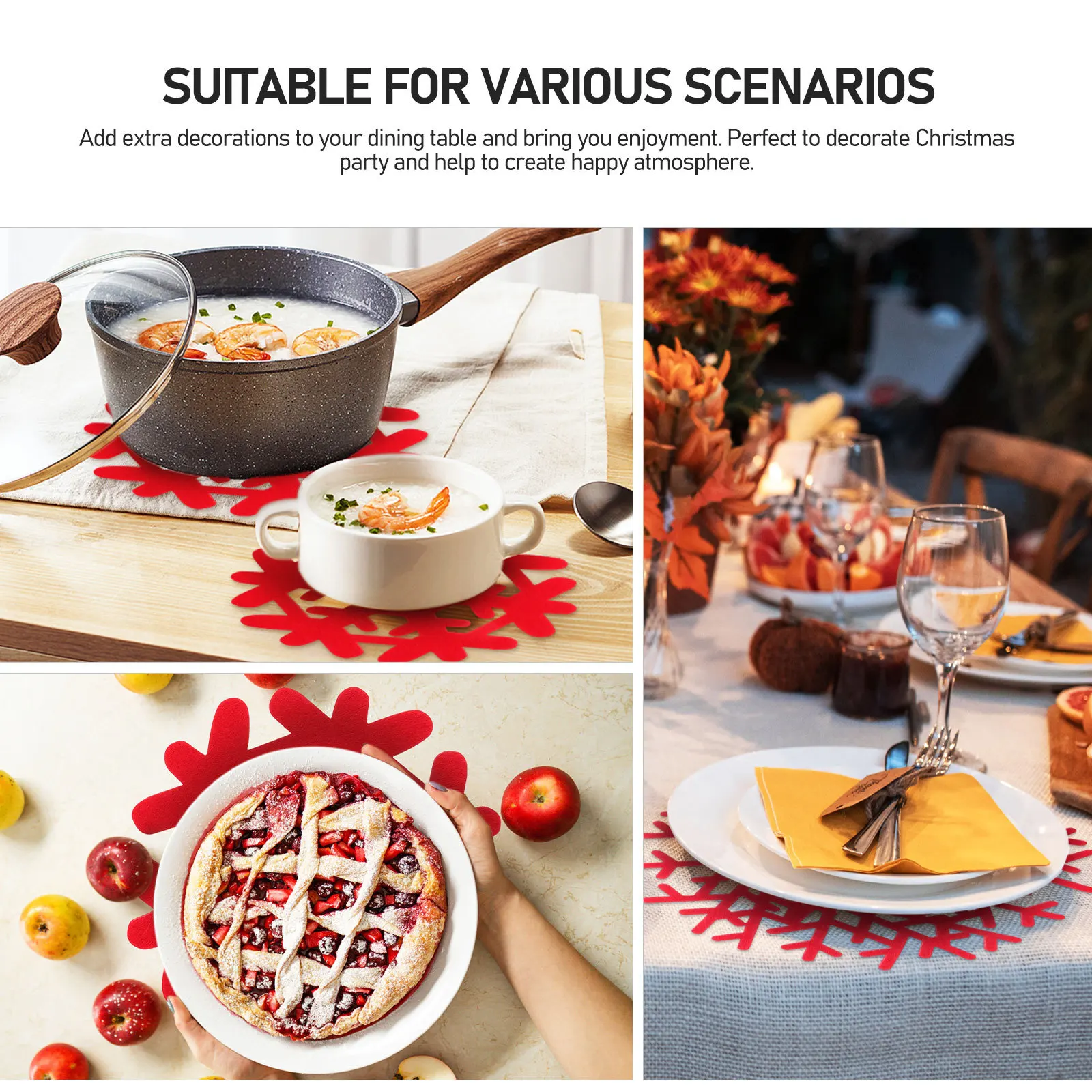 

4Pcs Christmas Snowflake Pot Holders Cup Coasters Table Mats Heat-Resistant Non-Skid Decorative Placemat for Home Office Party