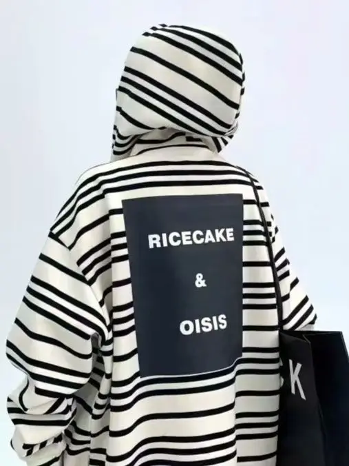 OupillHoodie-Veste à capuche brodée avec micro logo, veste à rayures jacquard, fermeture éclair, ligne quatre coins, lettre, 1:1