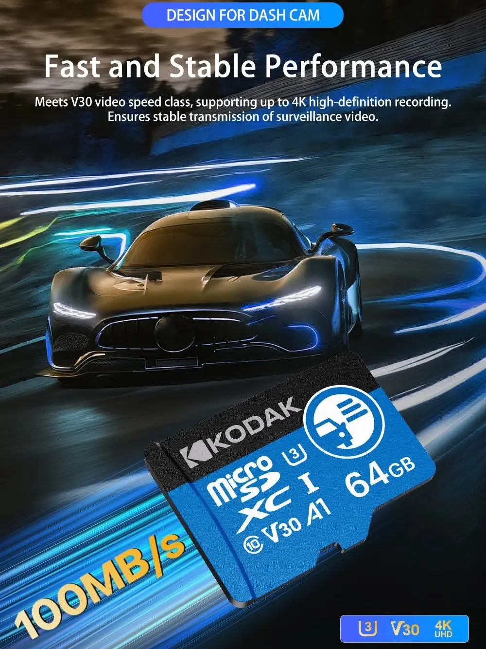 Karta Micro SD Kodak KD360 32GB/64GB/128GB/256GB U3 V30 A1 do kamery samochodowej, kamery bezpieczeństwa, smartfona, drona, wideo 4K, szybka — zdjęcie 2