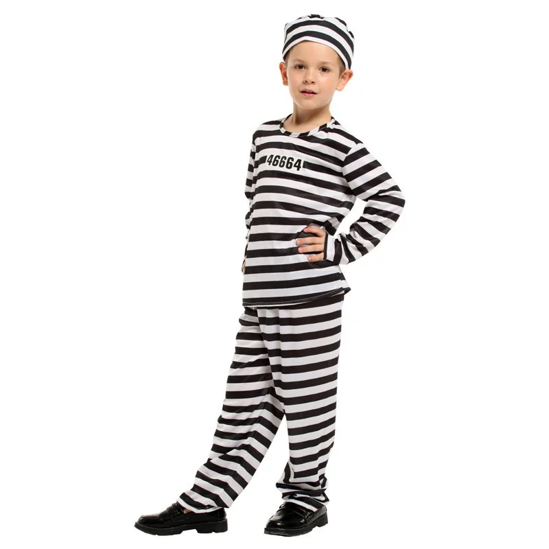 Halloween Prison Uniform Cosplay Cosplay Black and White Striped Suit for Children