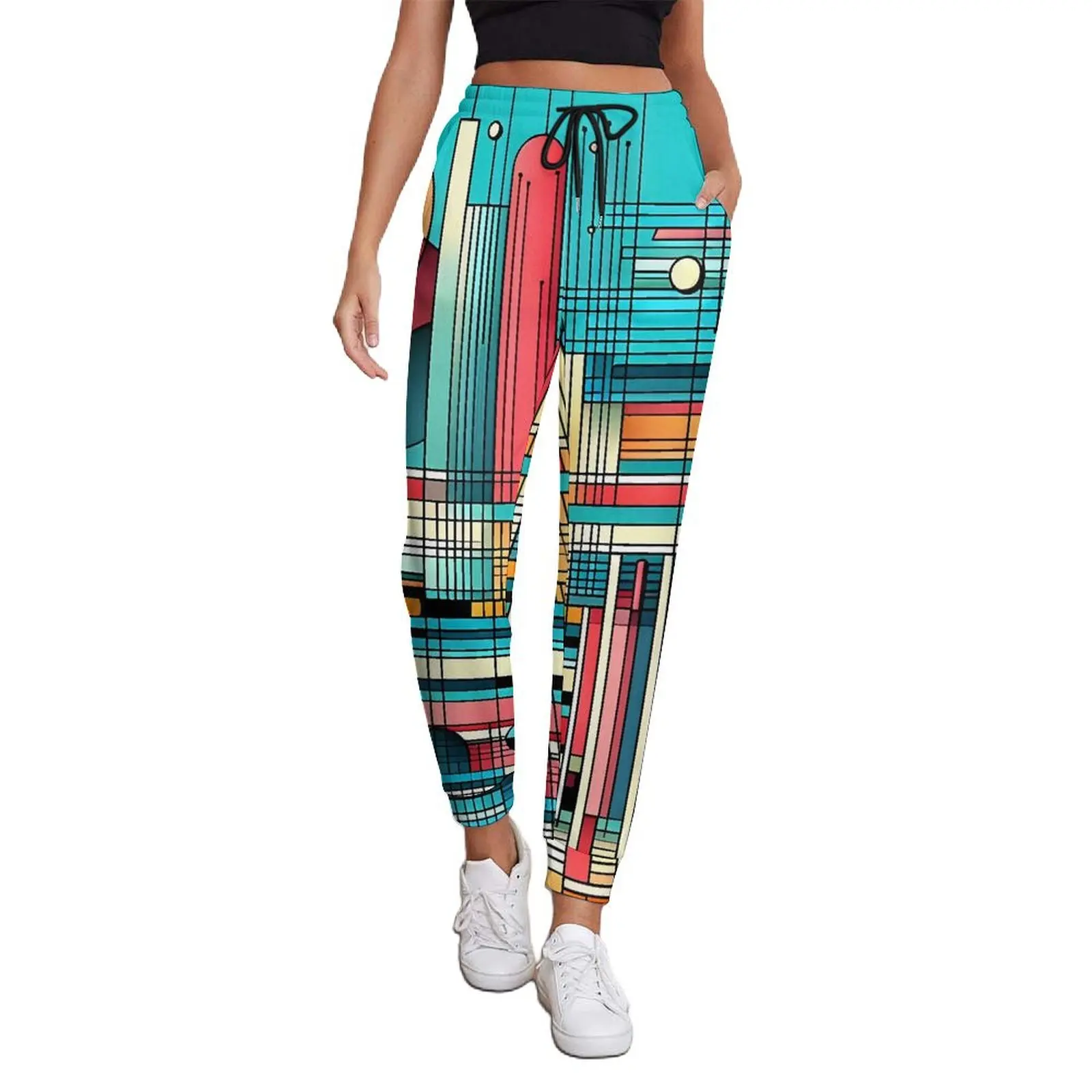 Contrast Color Pants Female Geometry Print Home Sweatpants Spring Graphic Aesthetic Big Size Trousers Birthday Present