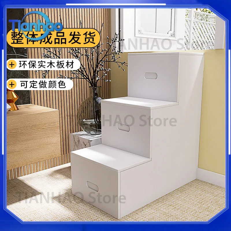 Solid Wood Staircase Cabinet for Household Drawer Storage Childrens Room Ladder Stair Storage Cabinet Upper