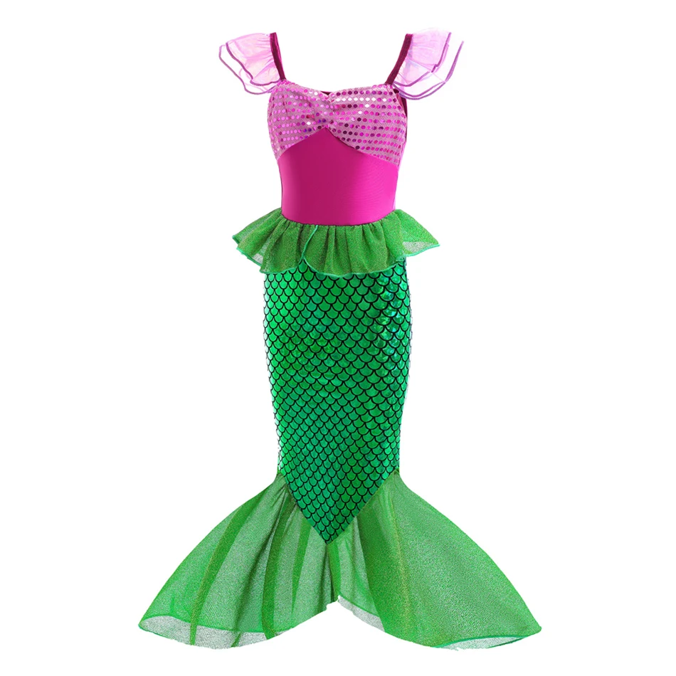 Zeemeermin Kostuum Voor Meisjes Prinsessenjurk Carnaval Avondfeest Kids Cosplay Kleding Ariel Kinderen Korte Mouw Vis Staart Rok