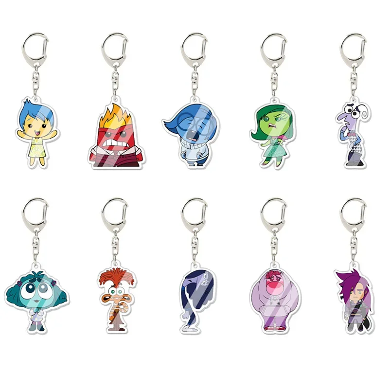 Disney Inside Out Double-sided Keychain Bag Pendant Accessor Anxiety Disgust Fear Joy Envy Anger Cute Car Keyring Kids Toy Gifts