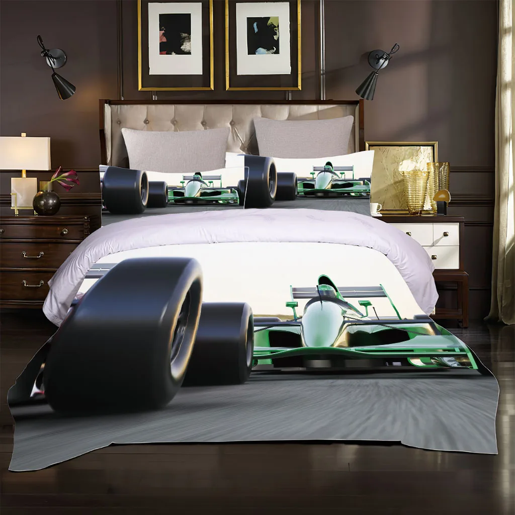 Bed Linen Set 200X220 Racing Car 3D Duvet Cover, 3Pcs Bedroom Decoration Bedding Single Double King Teen Children Adult Room