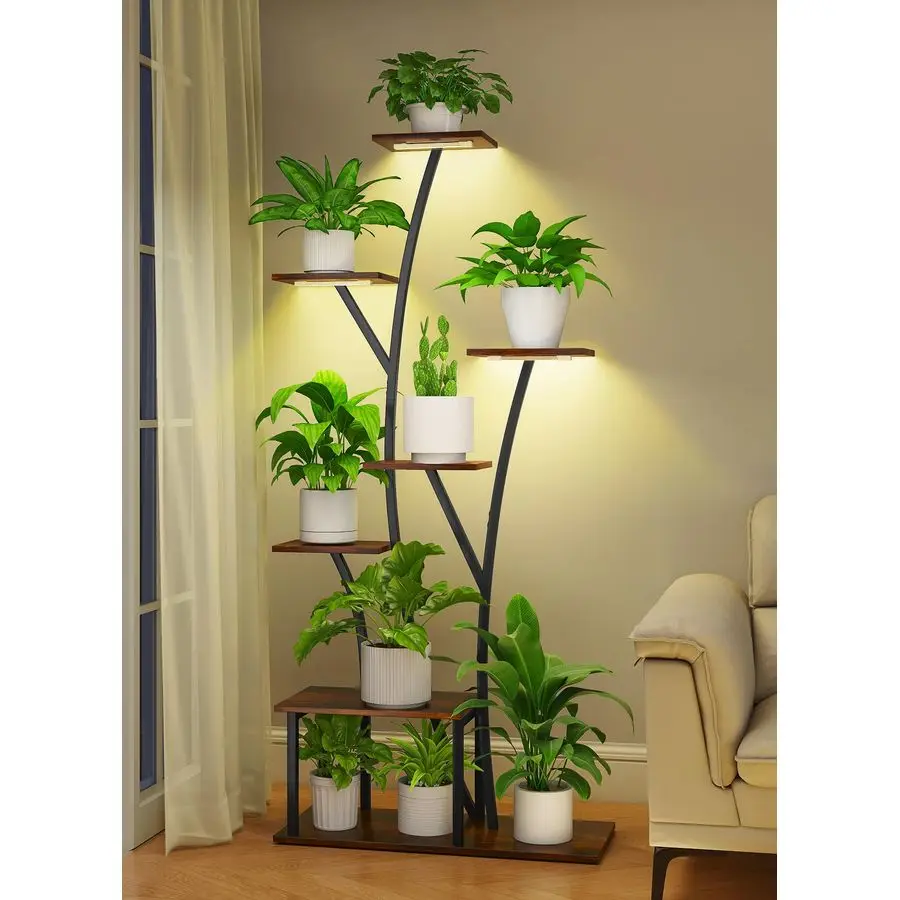 

7 Tier Tall Plant Stand with Grow Light For Indoor Plants Growing 60in Indoor Flower Stand TreeShaped Plant Shelves for Living
