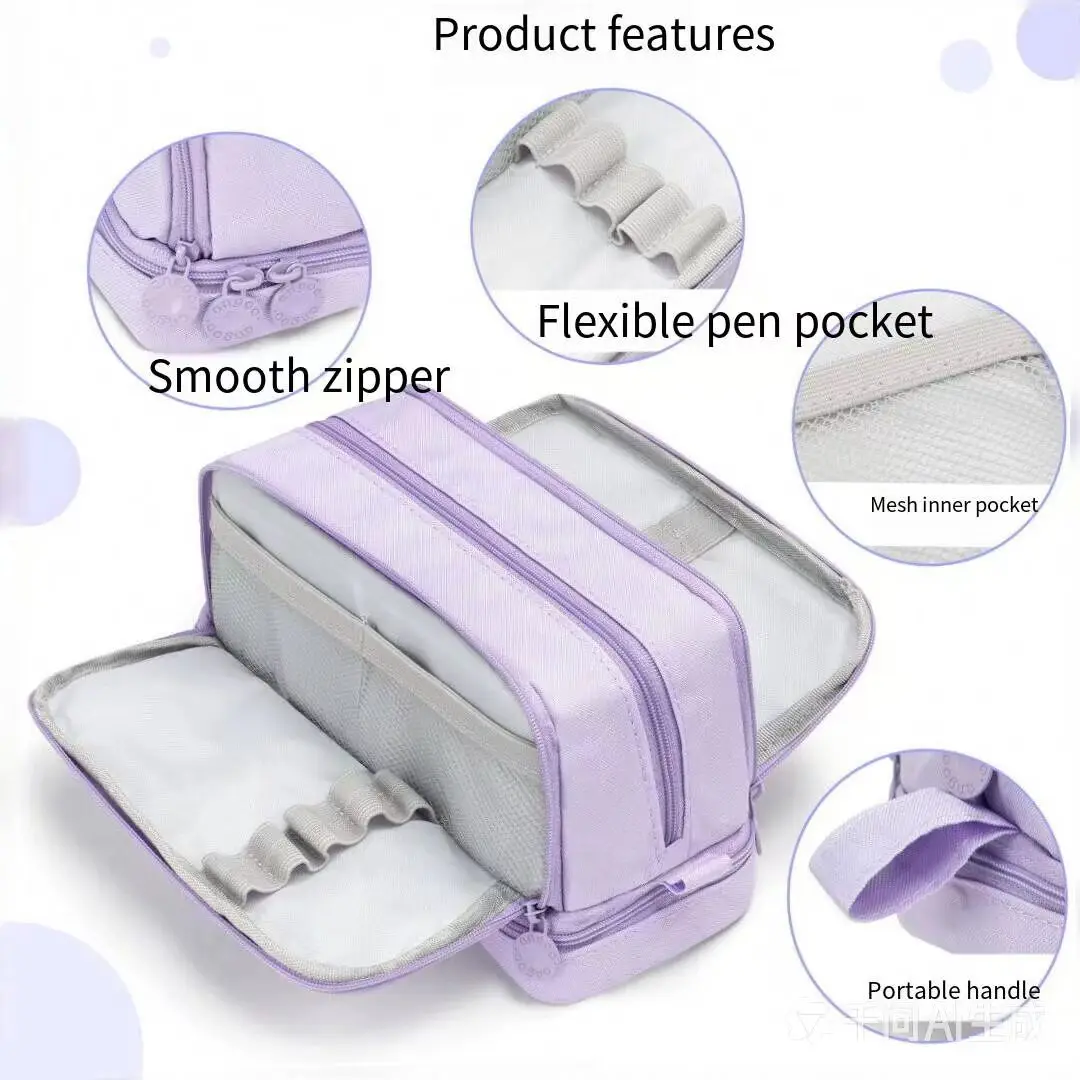 Large Capacity Pencil Case Simple Solid Color Stationery Box Double Layer Multifunctional Pen Pouch Students School Supplies