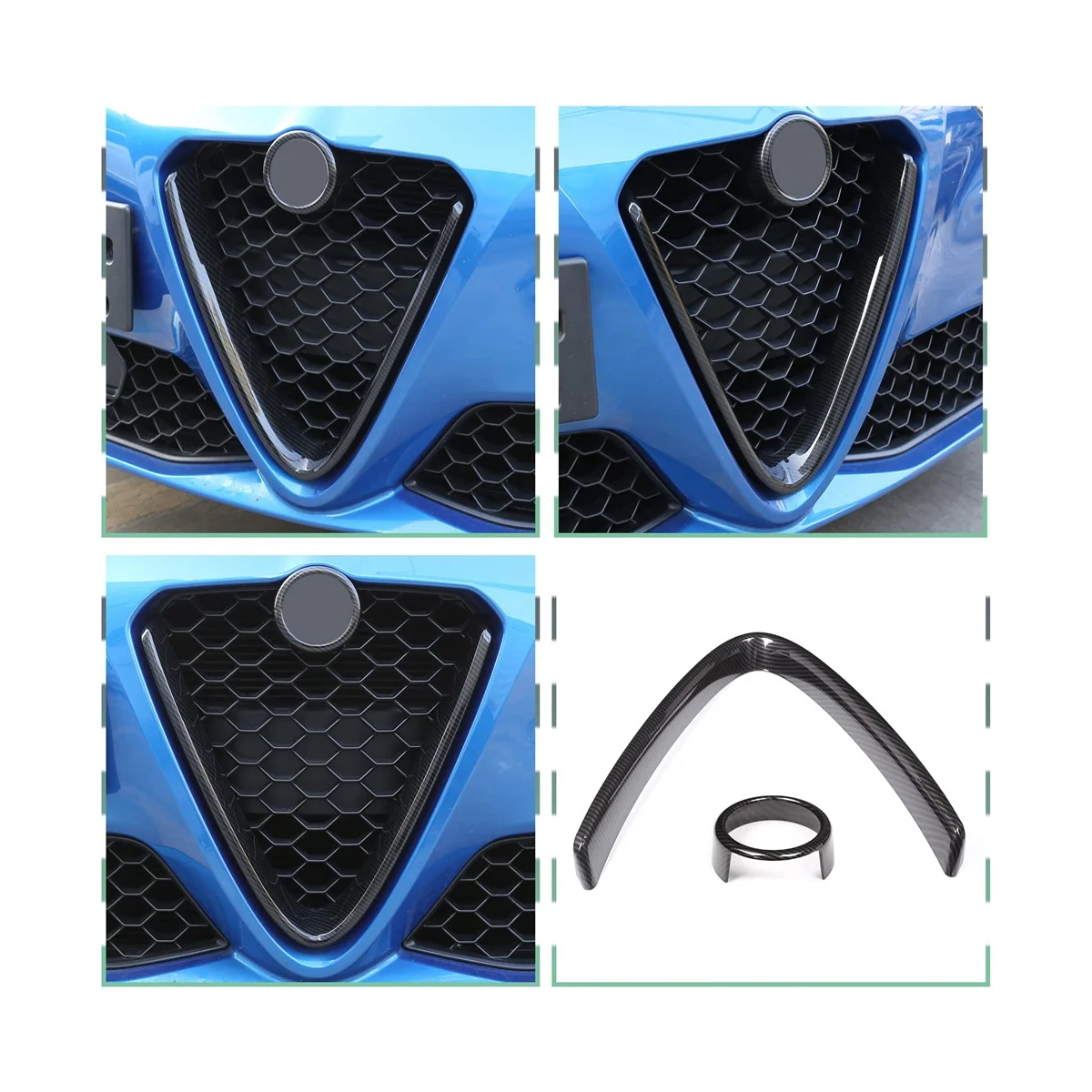 Dry Carbon Fiber Car Front Grill Protective Frame Logo Cover Trim for Alfa Romeo Giulia 2017-2020