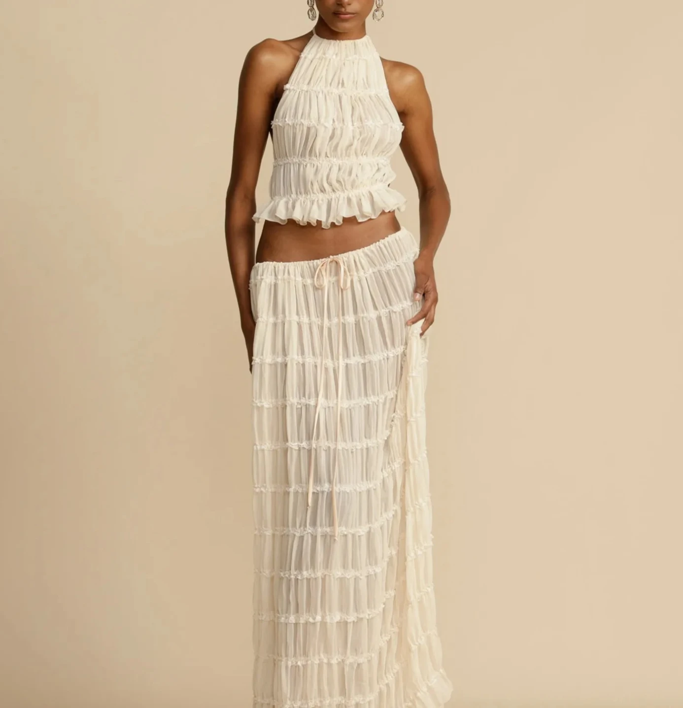 2Piece Skirt Set for Women Lace Up Back Tank Tops Tie Up High Waist Long Skirts Outfits Fairy Vacation Cottagecore Dress