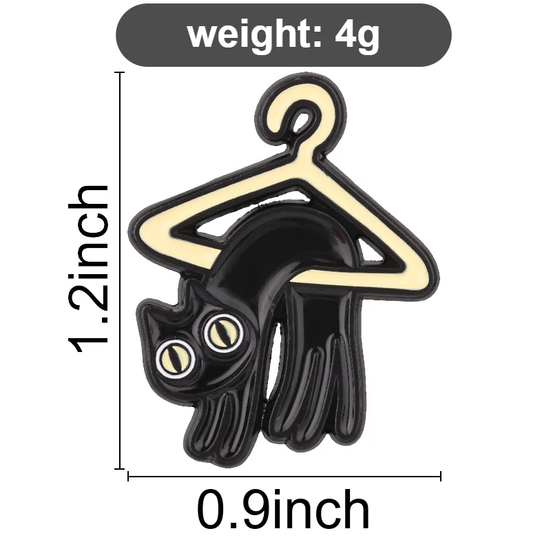 Naughty Black Cat Squeezing Through Yellow Hanger Pin Relatable Pet Owner Gift for Cat Moms and Dads Everyday Bag Decoration
