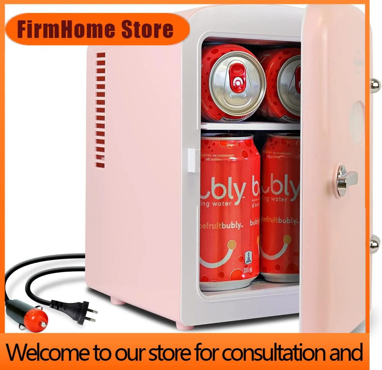 FirmHome StorePortable Mini Fridge For Bedroom Or Office, 12V/110V Tabletop Cooler For Drinks, Wine, Soda, Fits 6 Cans, Ideal Fo